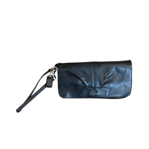 Coach Ashley Black Leather Vintage Credit Card Wallet Wristlet Evening Clutch - Picture 1 of 13